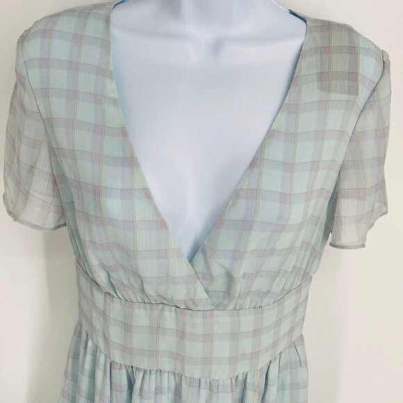 Emporio Armani Check Print Chiffon Dress US Size 2 Midi Length Blue - Picture 4 of 14